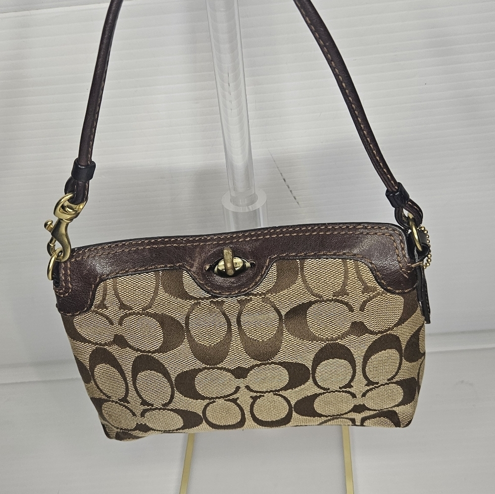 Coach Signature Sufflette Cloth Mini Bag Brown,Y2K Vintage, Rare Wristlet Clutch - Picture 3 of 11